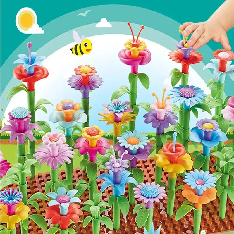 DIY CHILDREN'S Toys Handmade Flower Arrangement Puzzle Blocks Assembly Family Hundred Small Garden,puzzle toys,building blocks toys,educational garden toy
