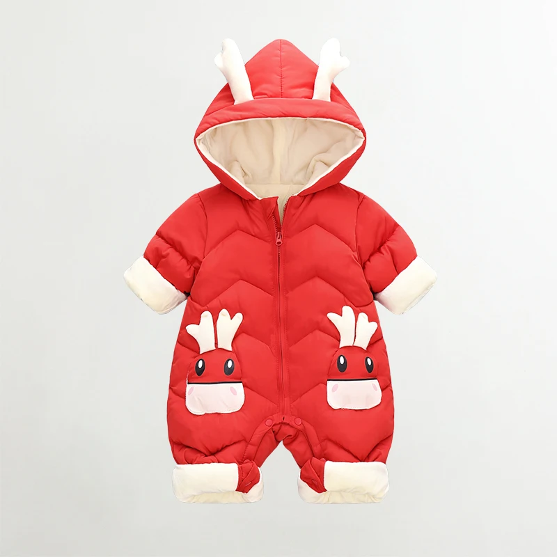 OLEKID 2025 Baby Winter Snowsuit Plus Velvet Thick Baby Boys Jumpsuit 0-2 Years Newborn Romper Baby Girls Overalls Toddler Coat 6