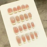 10pcs Handmade French Cat Eye Press on Nails Ins Simple Nude Pink Sweet Girl Fake Nails Reusable Wearable Korean False Nail Tips