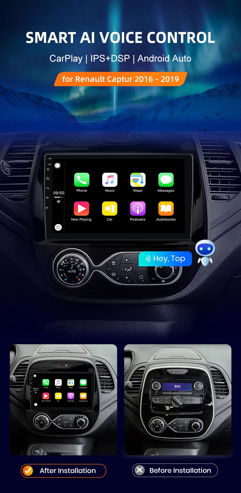 Für Renault Kaptur Captur 2016-2019 Drahtlose CarPlay Apple Android Auto Auto Radio GPS RDS WiFi BT 4G 8 core Multimedia Stereo – Detail 5