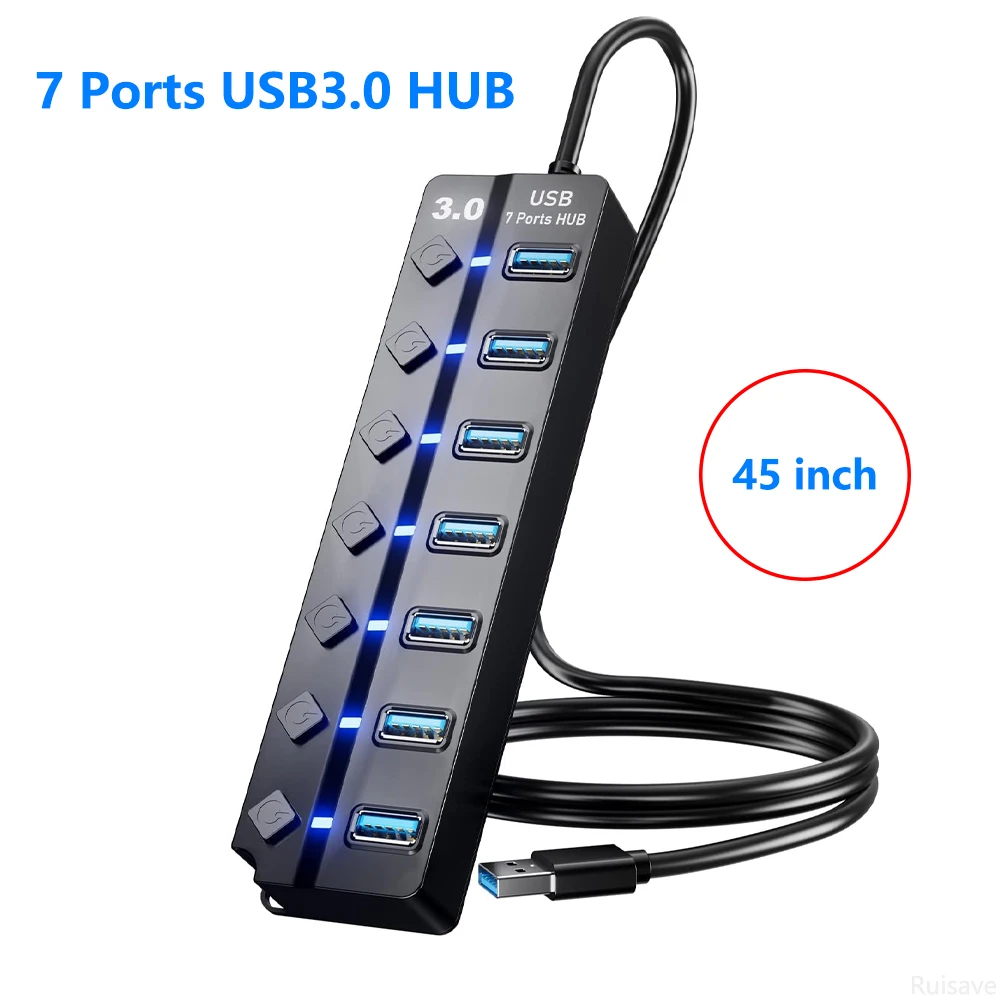 7 Ports Hub USB 3.0 High Speed Multiple Adapter Extension Cable PC