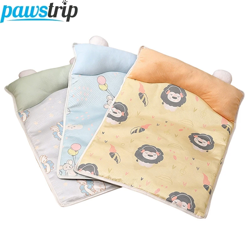 Summer Pet Cooling Mat Breathable Cat Sleeping Mat With Pillow Square Pet Bed For Cats Small Medium Dogs Cat Accessories_voghion.com
