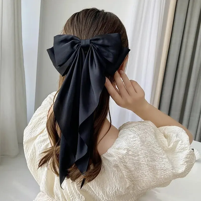 Women Hair Clip Bow Ribbon Spring Clip Hair Pin Elegant Retro Headband Clips Girls Accessories