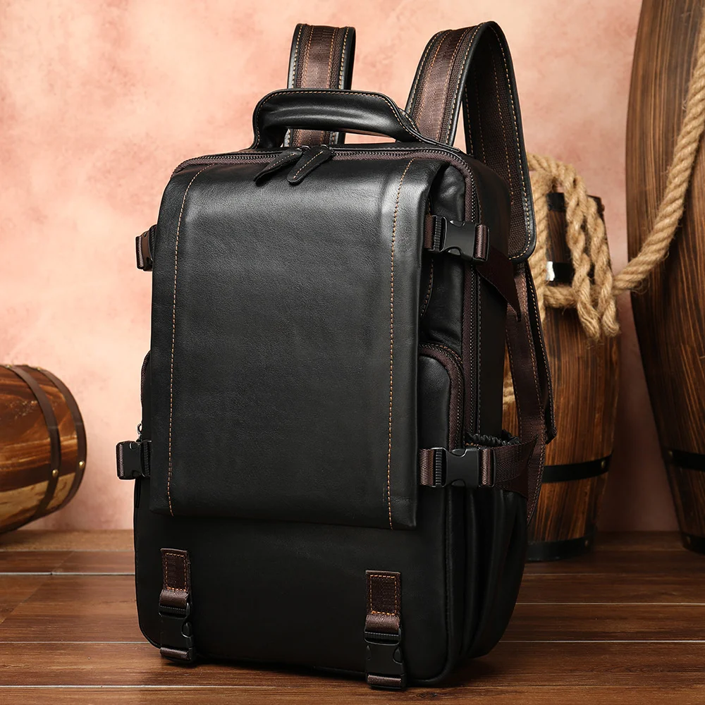 

Genuine Leather Men Laptop Backpack For Macbook HP DELL 14 15 inch Man Notebook Computer Bag Male Cow Leather Travel Backpacks