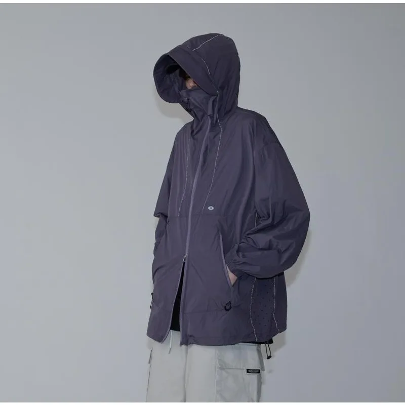 Sportswear Outdoor Jackets Hooded Coats Double Zipper Coats Hooded Sun Protection Lightweight Windbreaker Pocket Loose Clothing