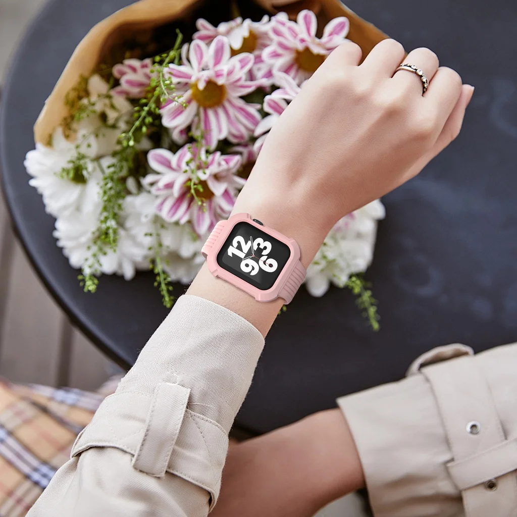 

Strap + Watch Case for Apple Watch 6 SE Band iwatch series 6 / SE / 5 / 4 / 3 TPU silicone watch strap and Case 2 in 1 strap