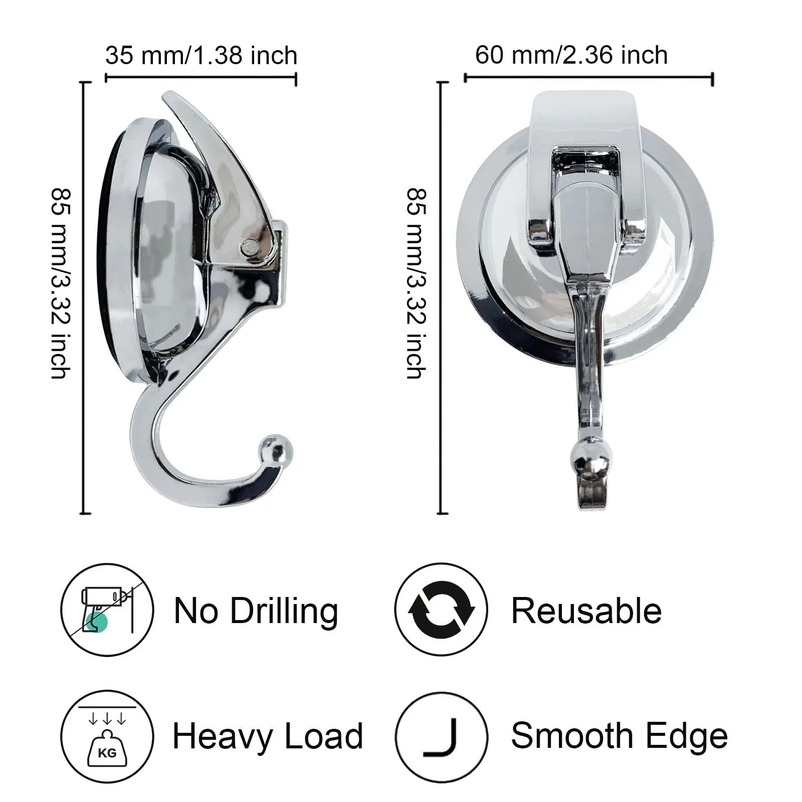 Reusable Cup Hooks for Shower Without Punching Suction Kitchen Bathroom