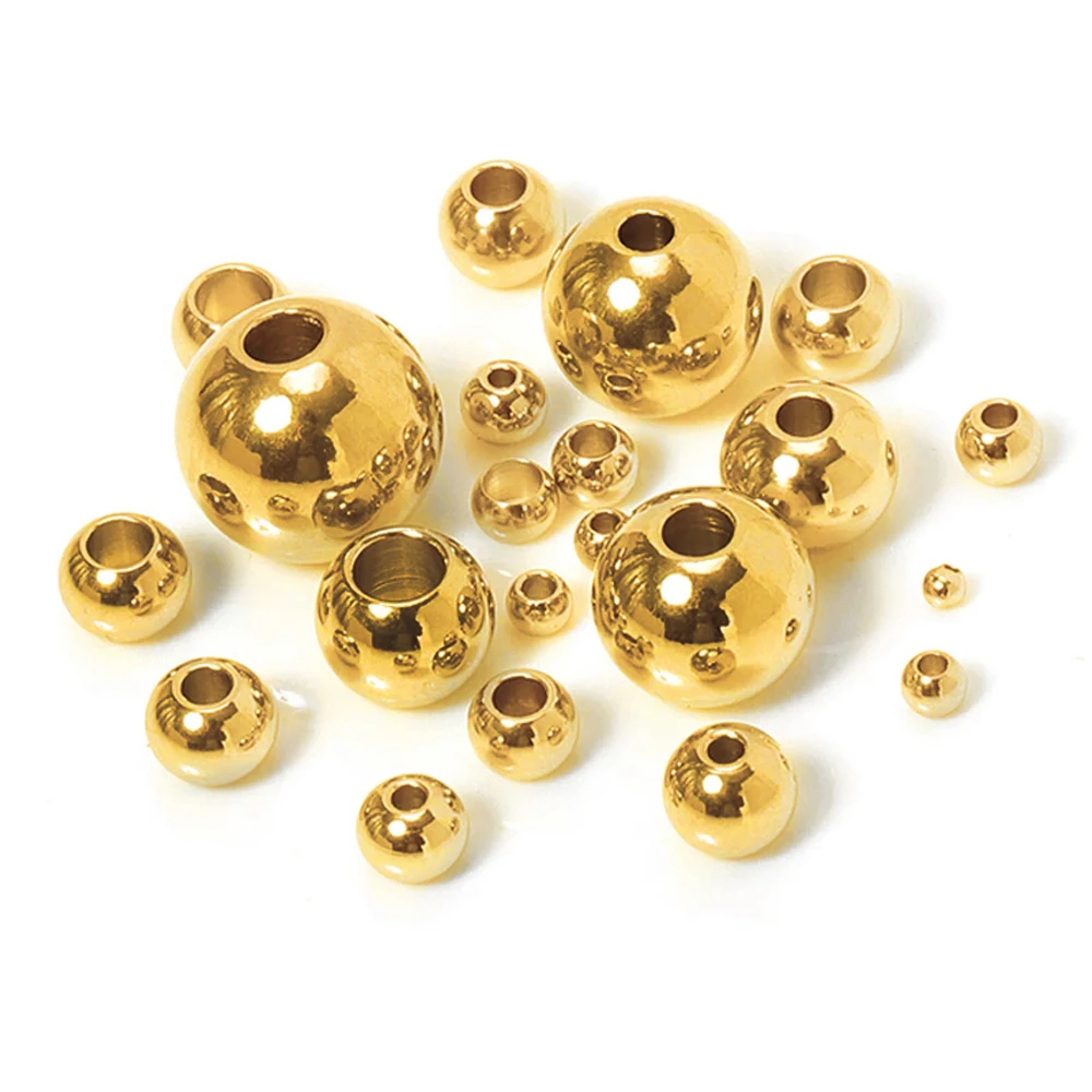 Spacer Beads 100pcs 2-8mm Stainless Steel Gold Color Loose Bead for DIY Bracelets Necklace Jewelry Making Charms
