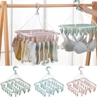 32 Clips Folding Clothes Hanger Children Adults Pants Dryer Windproof Socks Underwear Plastic Drying Rack Home Accessory 2