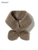 Women 100% Pure Cashmere Knitted Small Bowknot Scarf Neckerchief Moss Stitch Soft Neck Warmer Ring Collar Female Boutique Acc 4