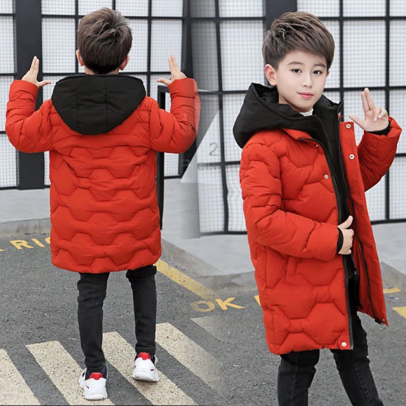 Children Jackets 4 6 8 10 12 14 Years Big Boys Jacket Autumn Winter Thicken Warm Teenager Kids Jackets Fashion Long Style Zipper Hooded Boys Coat