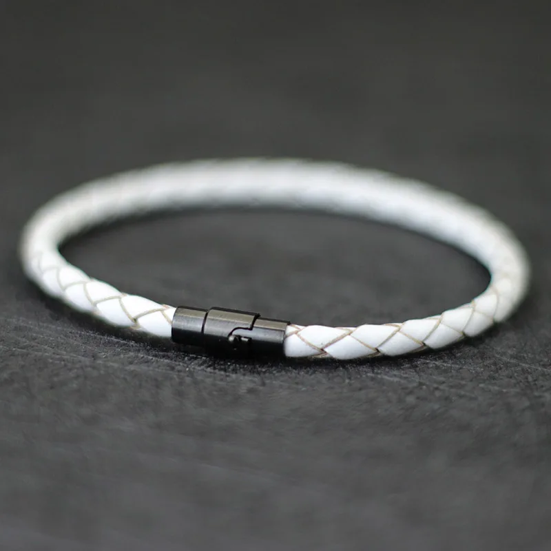 Genuine Leather Men Bracelet with Micro Magnetic Punk Style