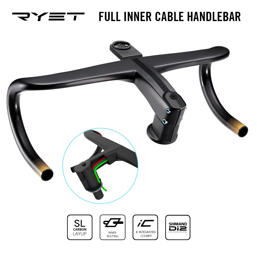 

RYET ERGO ACE Road Bicycle Handlebar Full Internal Cable Routing Carbon T800 Integrated Handlebar Di2 With Bike Computer Holder