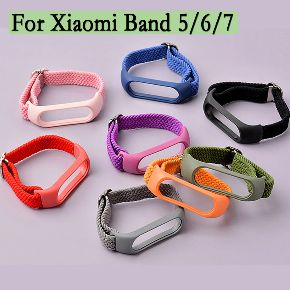 

Ремешок для Xiaomi Mi Band 5 6 7, креативный многоцветный нейлоновый сменный Браслет с оплеткой для XiaoMi band 6 7