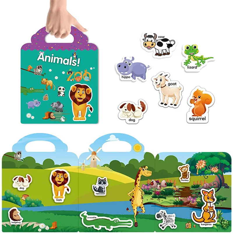 Kids Reusable Sticker Book Multiple Scenes Cartoon DIY Puzzle Stickers  Cognitive Educational Learning Toys Gift for Kids