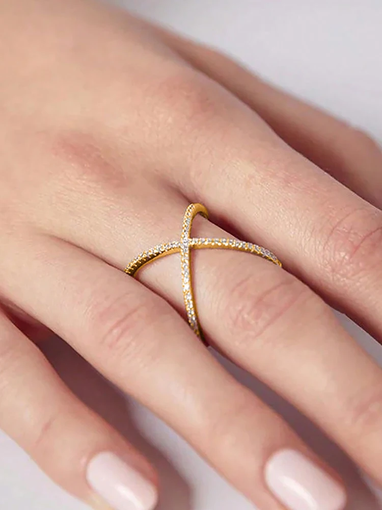 925 Sterling Silver Simple Classic Gorgeous Zircon X-Shaped Ring For Women Engagement Wedding Luxury High Quality Fine Jewelry