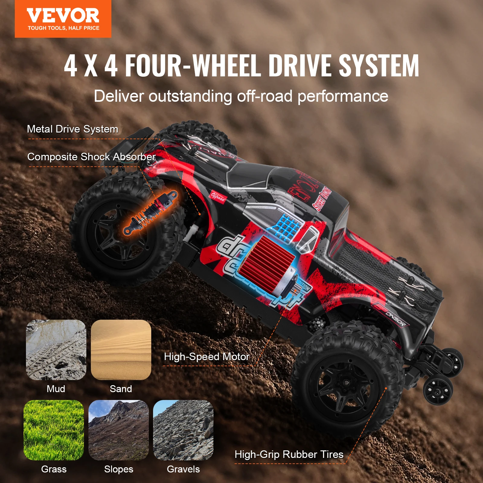 VEVOR 1:18 70KM/H36 RC Car High Speed Drift 4WD Racing Off Road Remote Control Car Monster Truck Toys for Kids Christmas Gifts 2