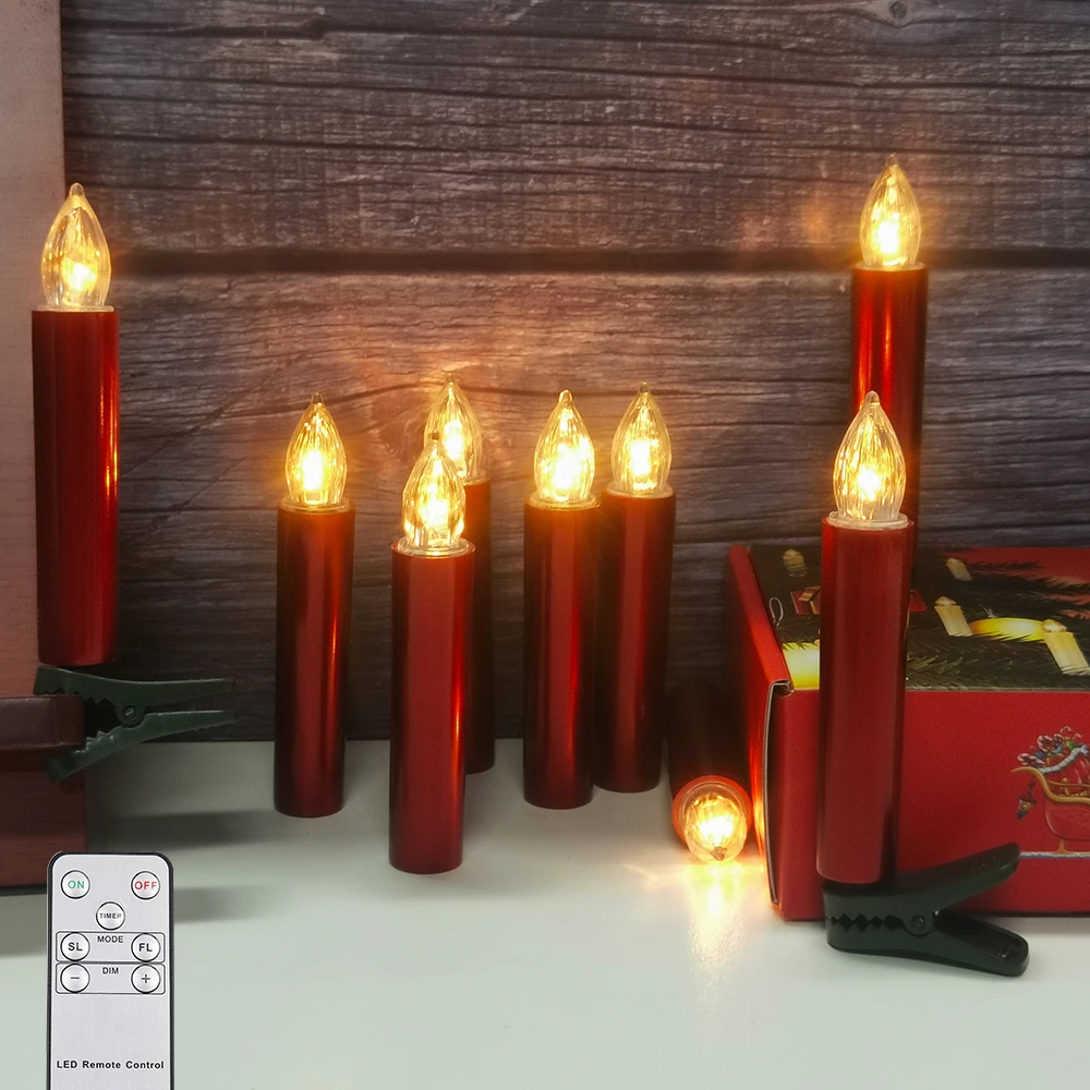 LED Electronic Candle Red Battery Operated Christmas Tree Candle Timer Remote And Flickering Flame For Home Decoration Candles