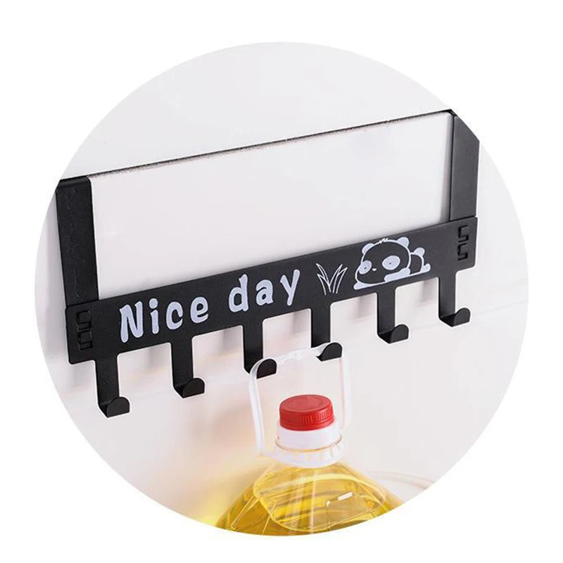 Door Hook Over Door Hook Hanger Metal Towel Rack Behind Door Organizer with 6 Hook for Bathroom Black Multi-functional Holder for Coat Bag