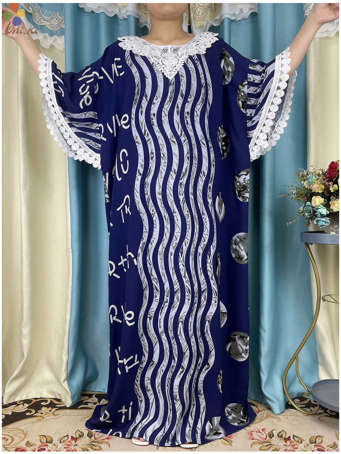 2024 New African Women Abayas Cotton Fabric Dresse With Big Scarf For Women Summer Short Sleeve Muslim Robe Traditional Clothing
