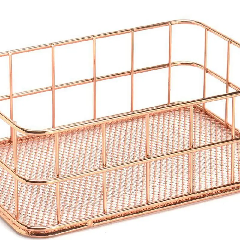 Creative metal Stationery Storage Basket Makeup Organiser Rose Gold Brush Pen Holder Wire Mesh accesorios oficina escritorio