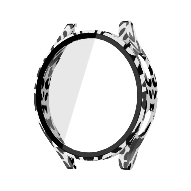 Hard PC +Matte Case With Tempered Glass Screen Protector Compatible for Samsung Galaxy Watch 4 40mm 44mm White leopard