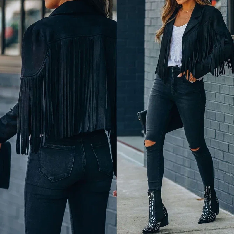 2023 Autumn Fringed Bomber Jacket Women Spring Fashion Long Sleeve Turn-down Collar Open Stitch Slim Pink Jackets Streetwear