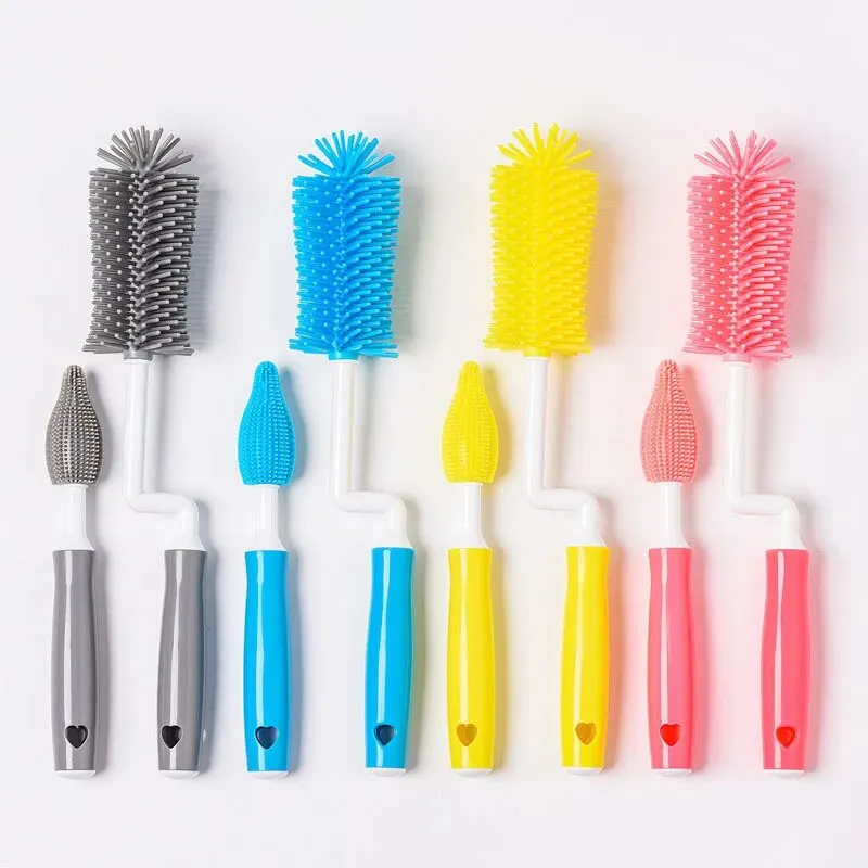 VOUM Bottle Cleaner Set, 3 In 1 Silicone Baby Bottle Brush, Travel Set Includes Silicone Bottle/Pacifier/Straw Brush,Silicon Material,Blue