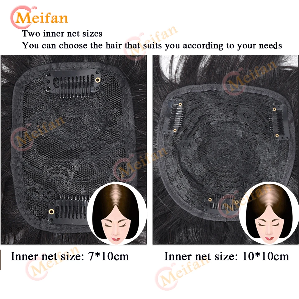 MEIFAN Synthetic Topper Closure Hairpieces with Bangs Clip on the Top of Head Hair Extension to Cover the White Hair Hairpiece synthetic bangs
