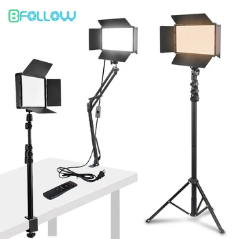 BFOLLOW 10인치, 50W, 패널 인물 램프 필라이트, 삼각대 책상 마운트 스탠드 붐 암, 비디오 촬영 레코드, 팟캐스트 촬영