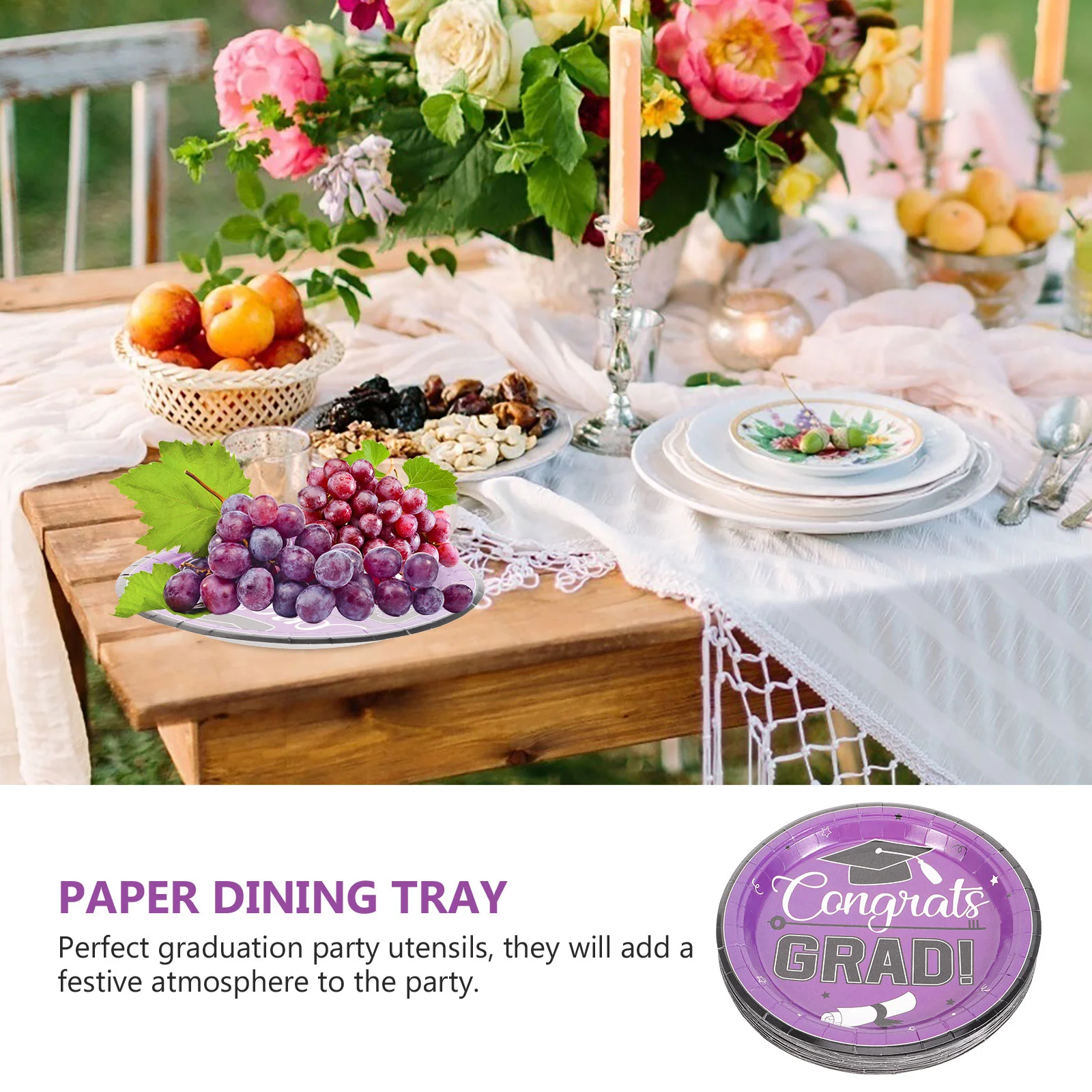 24 Pcs Graduation Party Supplies Disposable Plates Paper Plates 7 Inch Disposable Class of Festive Tableware