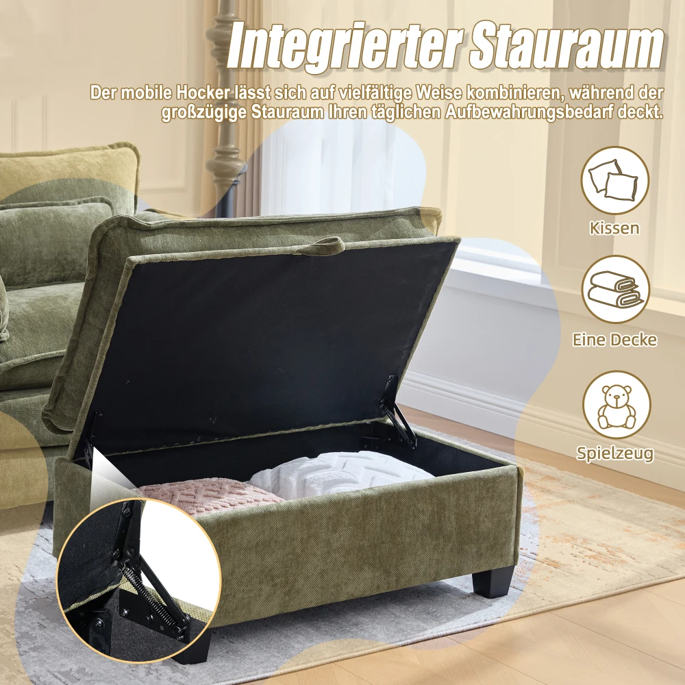 Moderner übergroßer Sessel mit Fußstütze und Hocker, Samt-Loungesessel mit Seitentaschen und Kissen, bequemer Lesestuhl – Detail 34