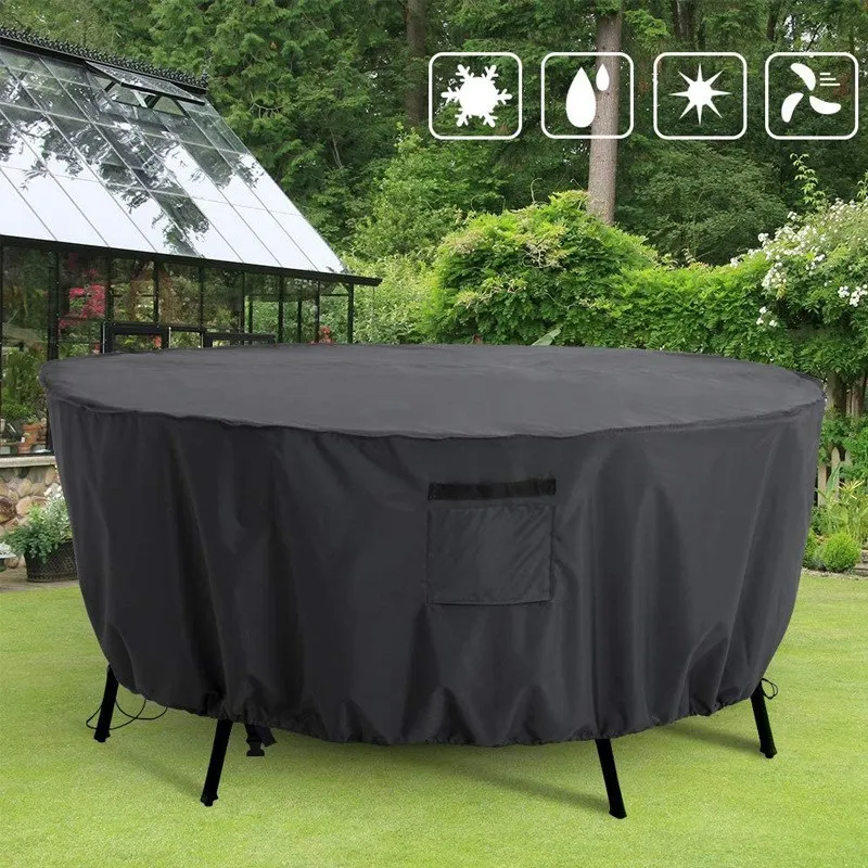 10 Größen Gartenmöbel-Abdeckung, Terrasse, runder Tisch, Stuhl-Set, wasserdichtes Tuch, 420D, Sofa-Schutz, Regen, Schnee, staubdichte Abdeckungen – Detail 1