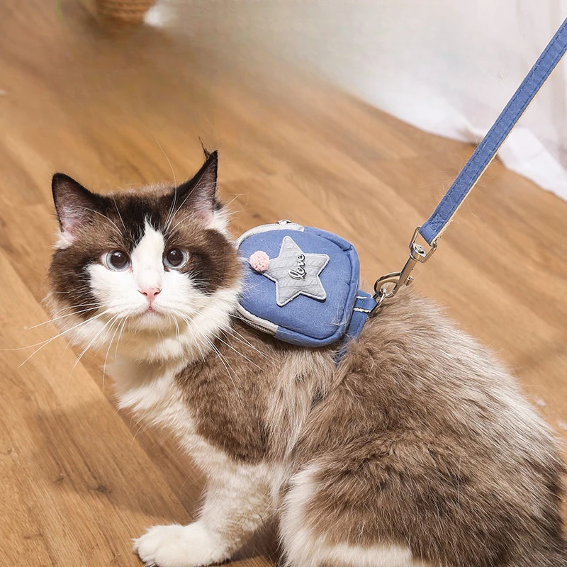 New Dog Backpack With Leash Collar Five-pointed Star Cute Backpack Outdoor Cat And Dog Pet Supplies 1PC