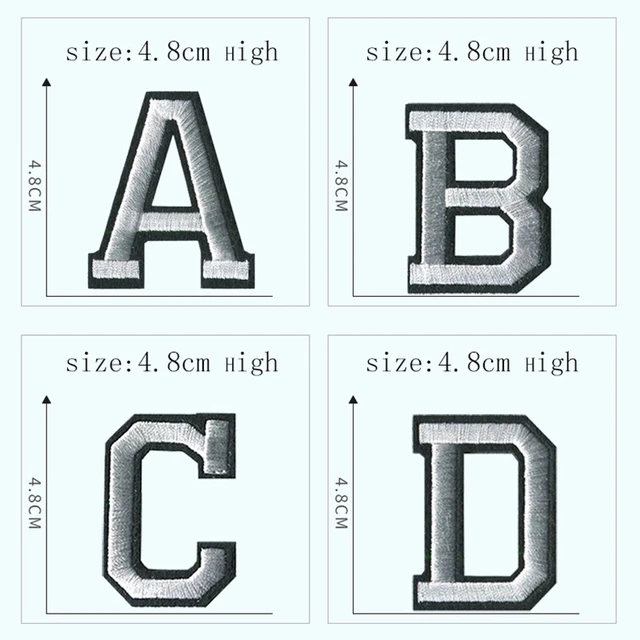 5.5cm Silver / Black Letter Patch Patches Iron on / Sew on Alphabet  Embroidery Clothes 