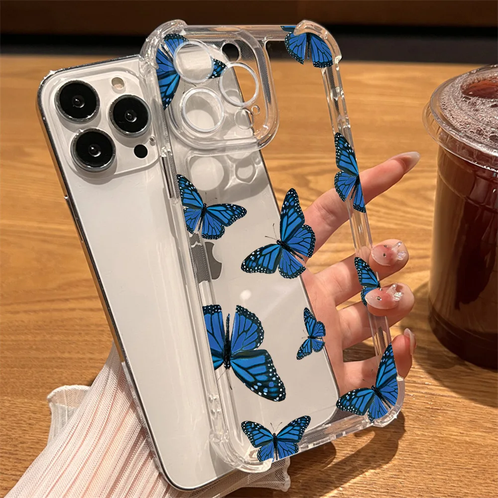 

Butterfly Phone Case for IPhone 15 14 13 12 11 Pro Max Mini XR XSMax 7 8 Plus SE Shockproof Transparent Hard Back Bumper Fundas