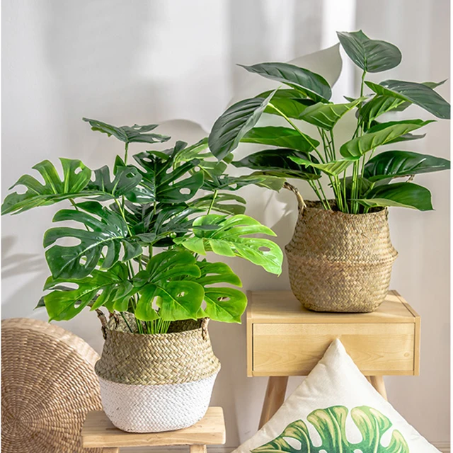 2 db Kézzel Készített Szövött Kosár Dekoráció Virág Összecsukható Ruhák Tároló Szalma Fonott Rattan Kerti Edény - Image 2