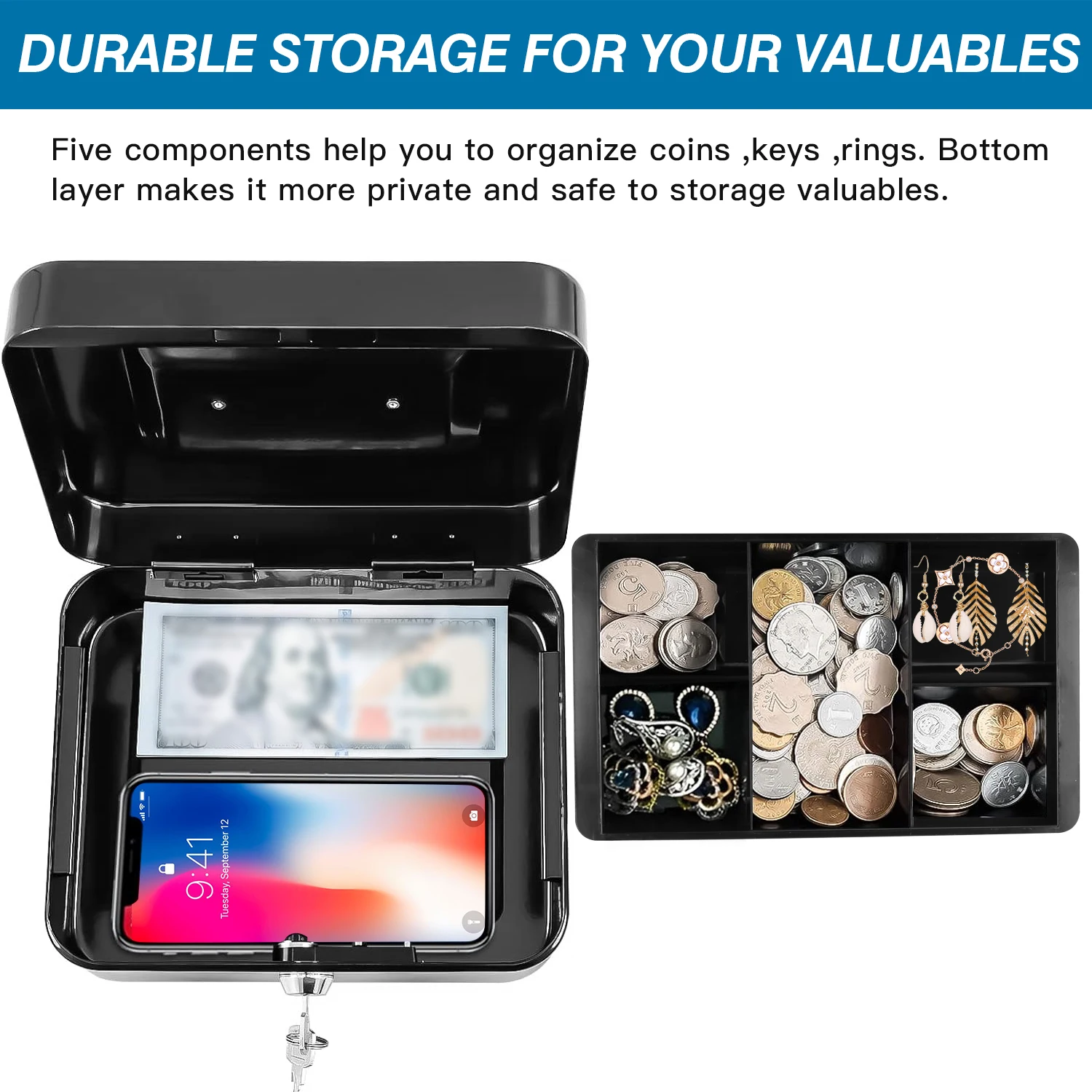 Eagle Metal Cash Box Lock Coin Tray Storage Box Business Saving Money Cash Register