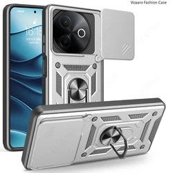Magnetic Ring Stand Holder with Slide Lens Cover - Durable Armor Case - Vivo Y300i 5G China (Silver)