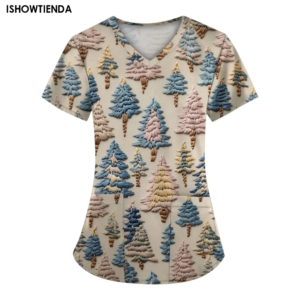 Women V Neck Nursing Scrubs Fashion Tops