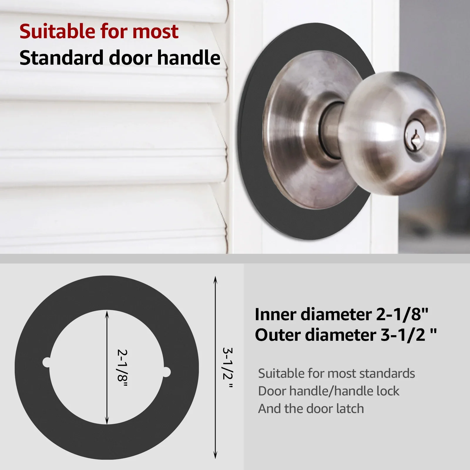 2 Pcs Door Knob Plates Round Version Stainless Steel Door Reinforcement Plate 2-1/8" Inner Diameter 3-1/2" Outer Diameter Scar