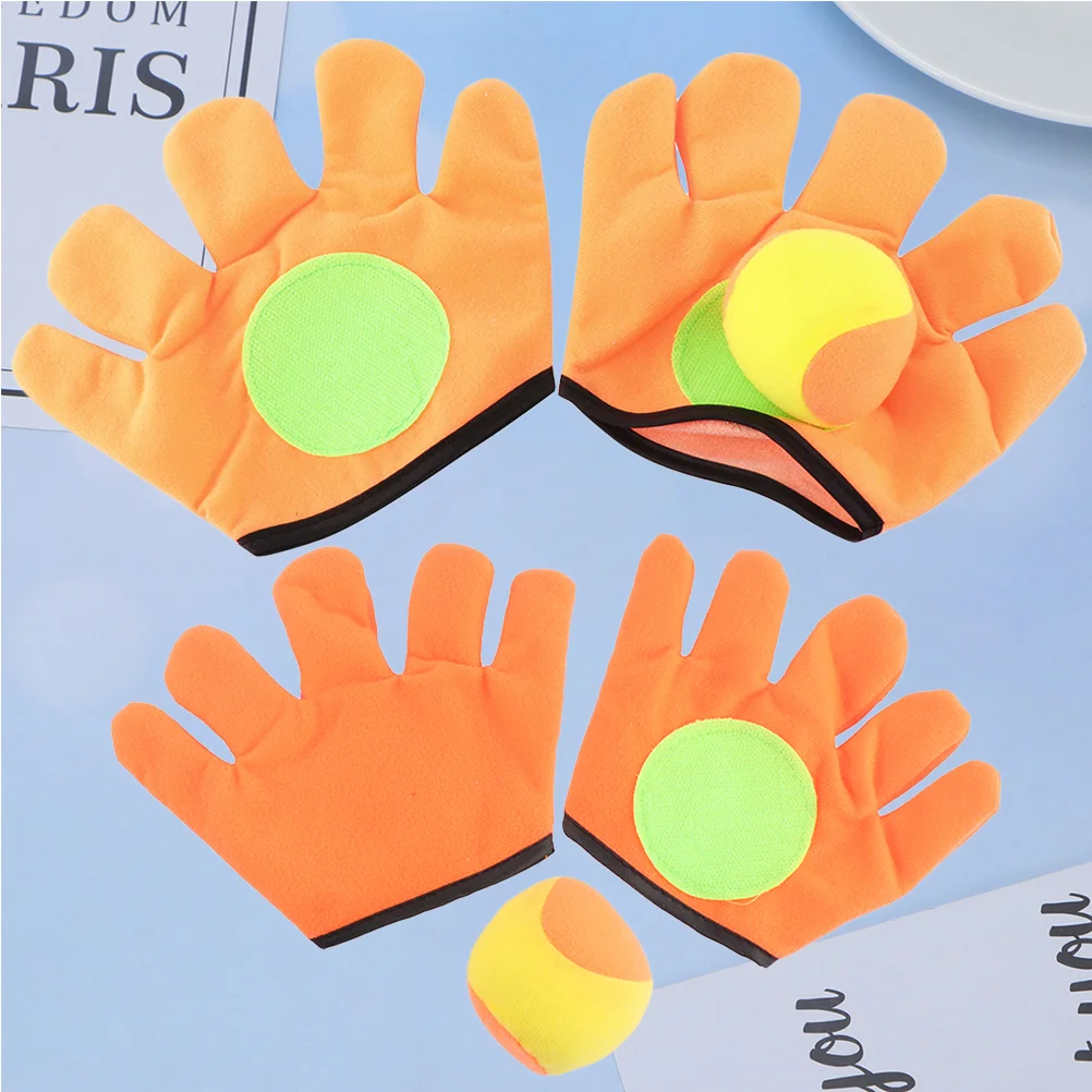 2 Pairs Outdoor Plush Sports Toys Funny Sticky Ball Gloves Toy Cartoon Tossing Ball Gloves Toy Educational Throwing Catching 3