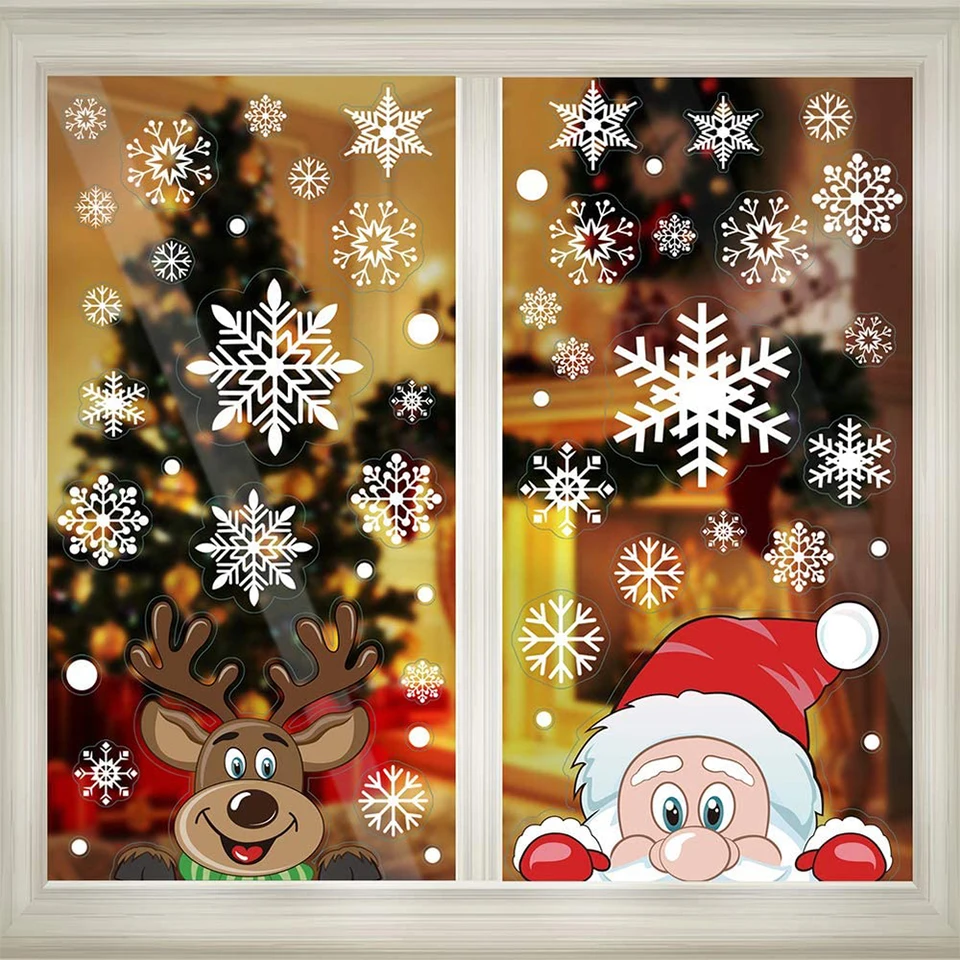 Feliciay 101 Pegatinas Electrostáticas Para Ventanas De Navidad, Reutilizables, Para Ventanas De Navidad, Papá Noel (5 Hojas