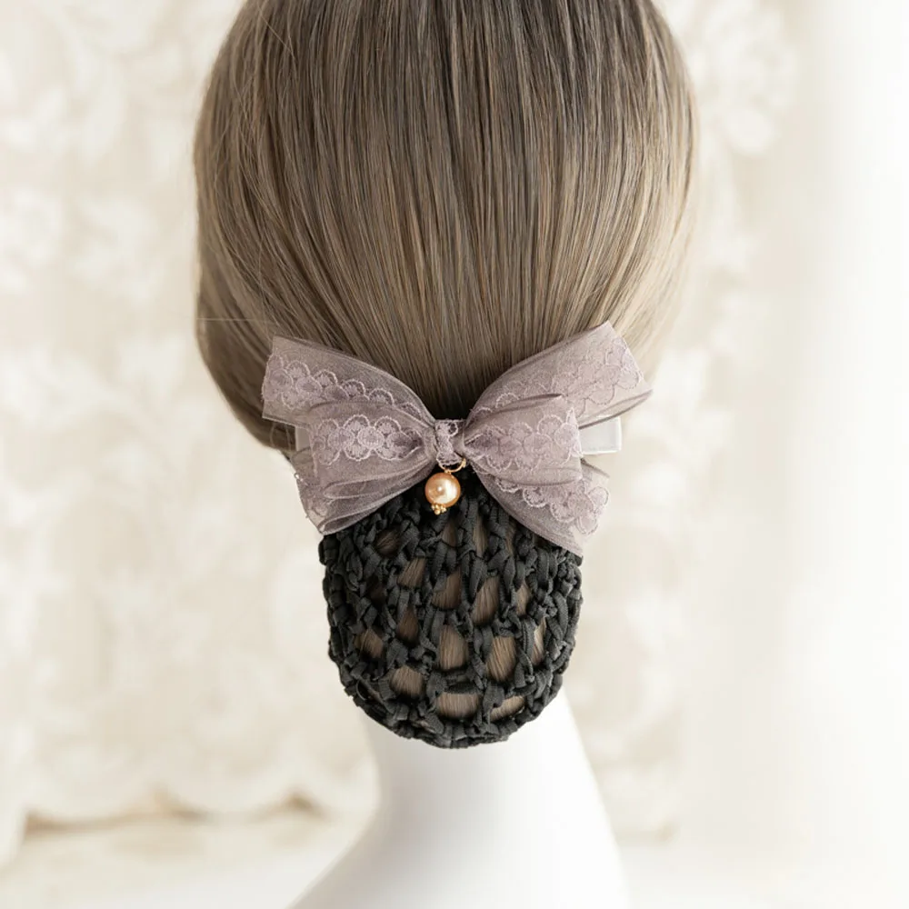 New Elegant Lace Hair Net Bun Barrette Hairgrips For Office Dance Nurse Bow Hair Clip Cover Headwear Hairnet For Women Gift