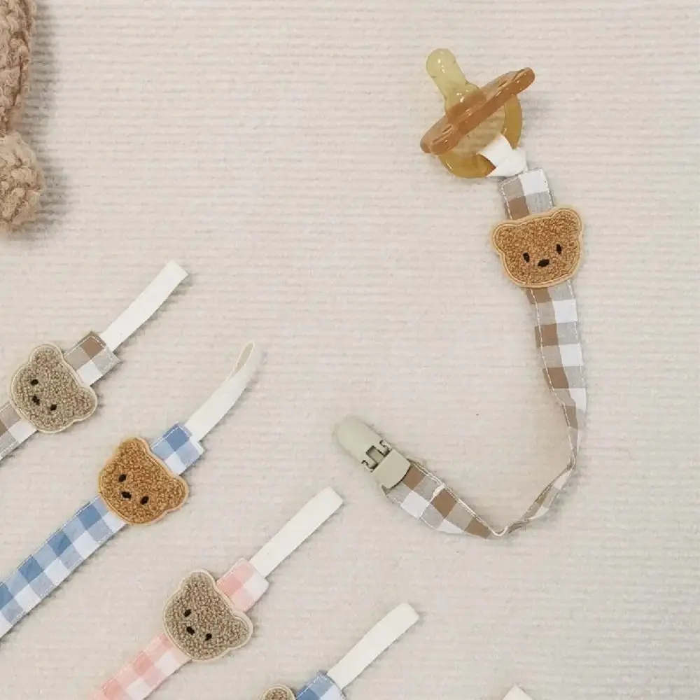 Anti-lost Embroidery Baby Cloth Pacifier Chain Bear Adjustable Soother Holder Dummy Clips Lattice Nipple Holder Clips Baby
