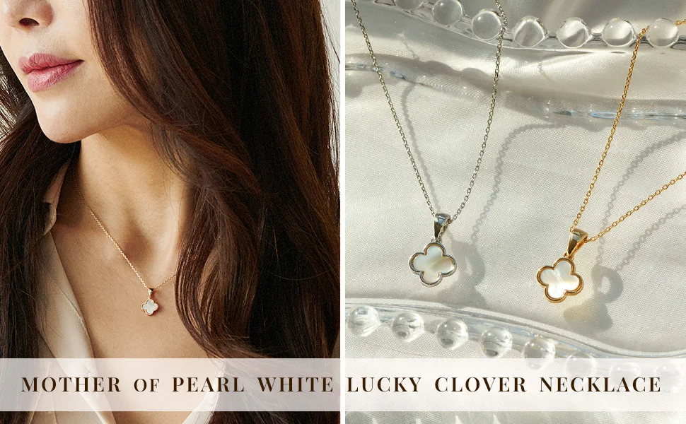 Four Leaf Lucky Clover Necklace 18k Gold Plated Stainless Steel Jewelry Non Tarnish