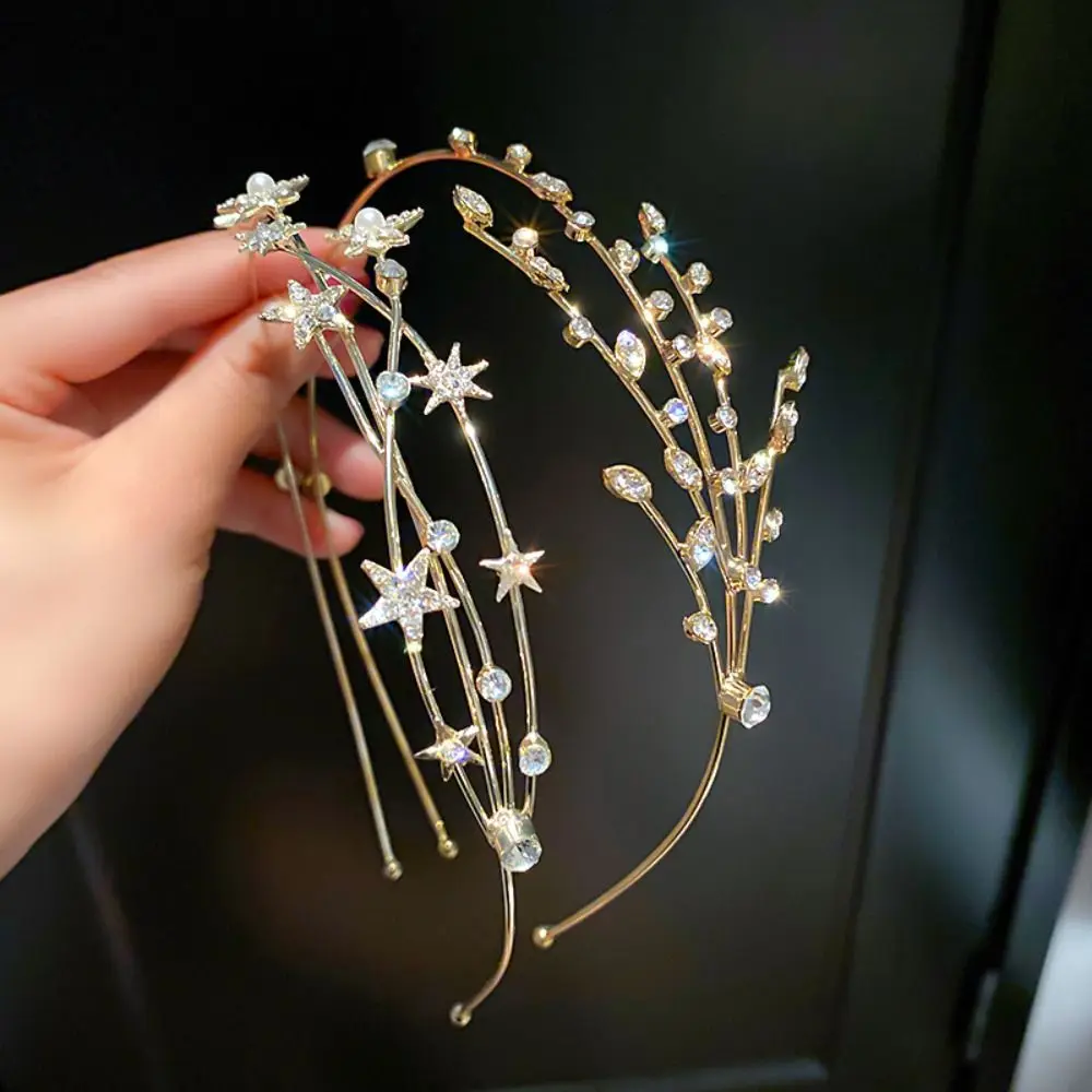 New Star Crystal Bridal Crown Hairbands For Women Trendy Hollow Out Headband Rhinestone Hair Hoop Elegant Hair Accessories