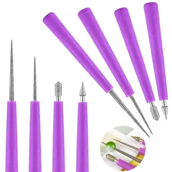 1/4 Pcs Diamond Tipped Bead Reamer Burr Beading Hole Enlarger Tools Puncher for DIY Jewelry Making Glass Bead File Reamer Tools