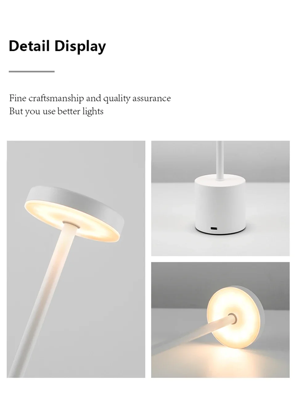 Description Picture 6 of itemLED Rechargeable Touch Metal Table Lamp Dimmable 3 Color Temperatures Bedside Creative Ambient Light Bar Hotel Decor Night Light