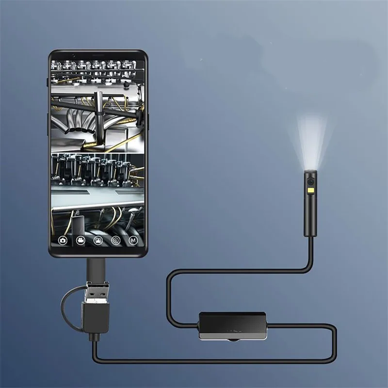 5.5mm/8mm 내시경 카메라 IP68 방수 듀얼 렌즈 9LED HD 1080P 마이크로 USB 유형 C 3in1 엄밀한 케이블 내시경 자동차 검사